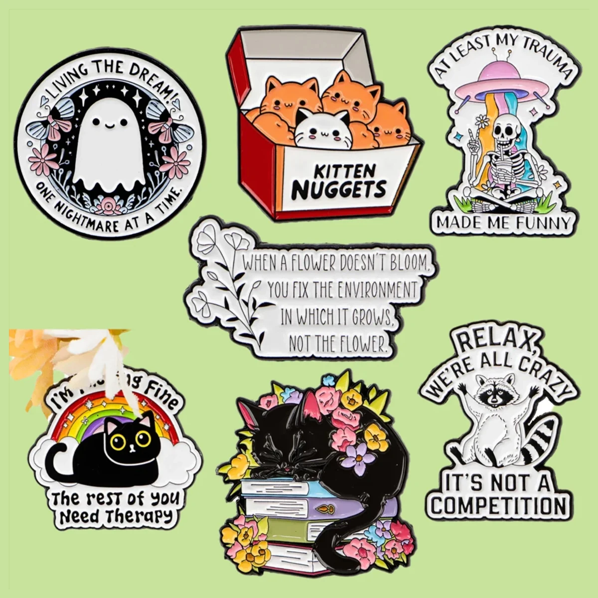 Kawaii Schwarze Katze Emaille-Anstecknadel Lustige Alien-Totenkopf-Broschen für Frauen Revers-Pins Abzeichen für Rucksack Kleidung Schmuck Geschenk für Freunde
