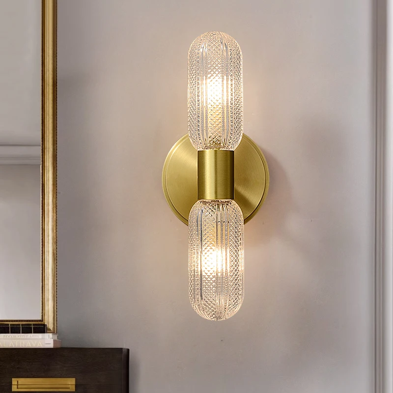 

All-copper wall lamp light luxury bedside lamp post-modern designer retro Nordic living room entrance bedroom background wall