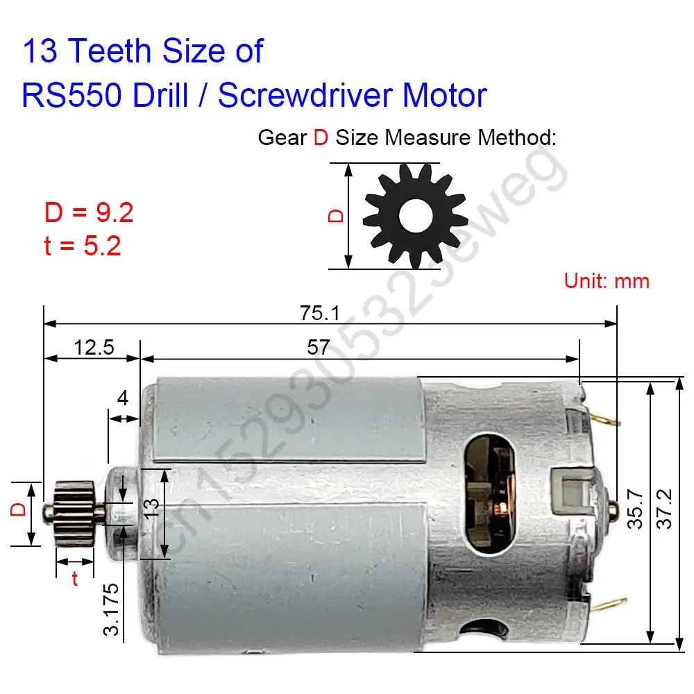 RS550 13 Teeth Drill Motor 9.6 10.8V 12 14.4V 16.8V 18V 21 25V Li Battery Replacement DC Motor for Screwdriver High Speed Torque