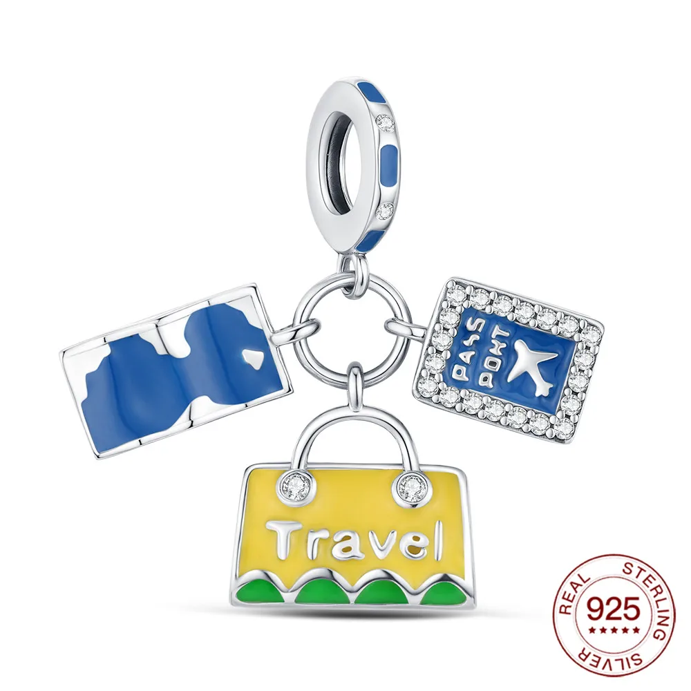 

2025 Charms Original Luggage Passport Pendant S925 Sterling Silver Bead Fit Bracelets Diy For Women Fine Jewelry Love Gift