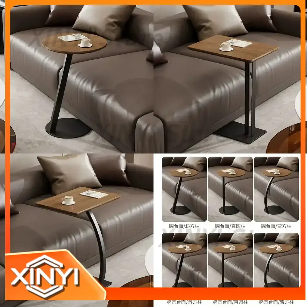 Vintage Style Solid Wood Sofa Side Table for Living Room Nordic Wrought Iron Corner Table Movable Small Tea Table for Bedroom