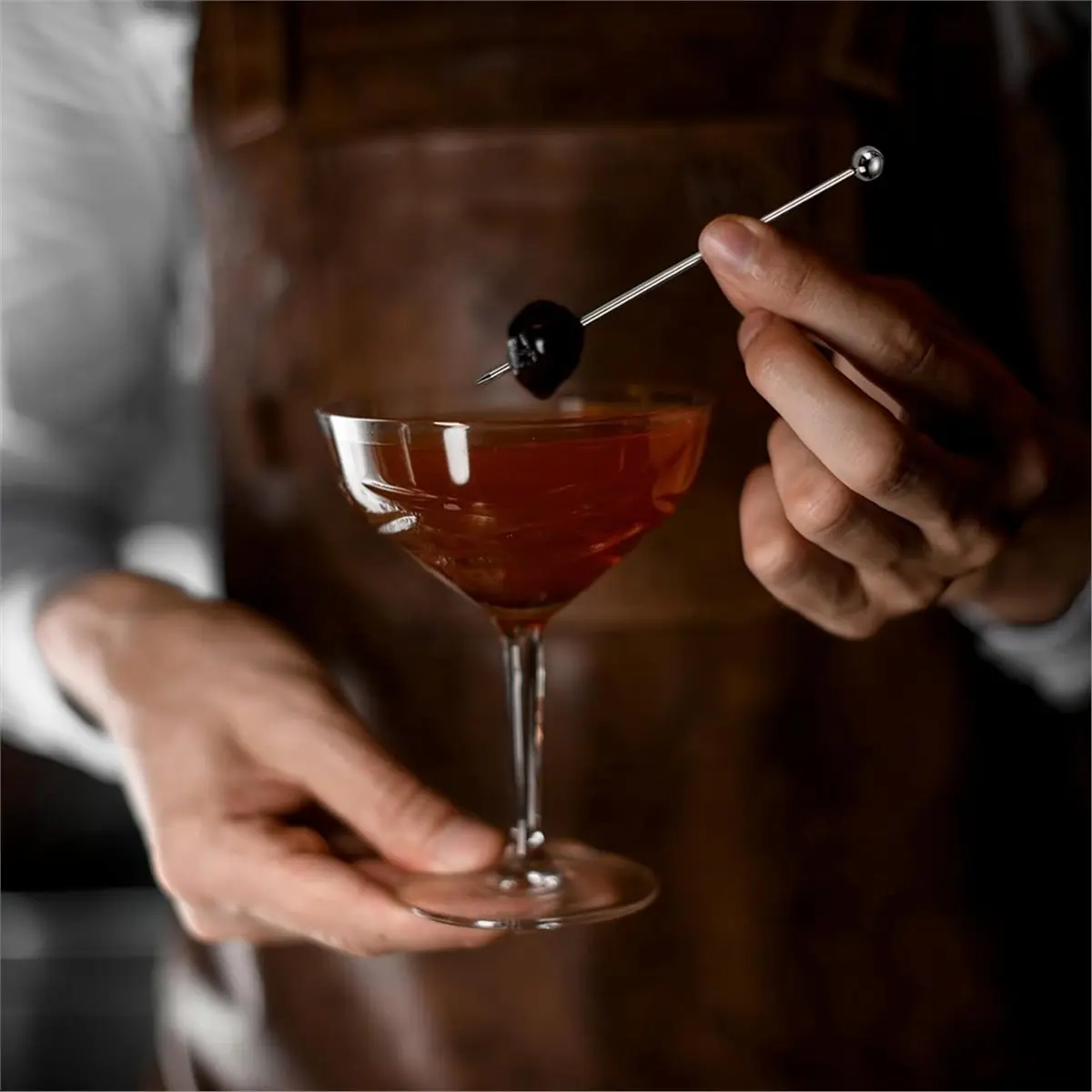 【AT48】 NEW 15 Pcs Metal Cocktail Picks with Holder, Reusable Stainless Steel Garnish Skewers for , Party, Home Bar