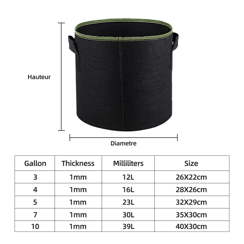 5 Pcs 3-10 Gallon Grow Bags Felt Plant Grow Pot Potato Tomato Planting Bag Garden Vegetables Plant Bags Fabric Flower Pots