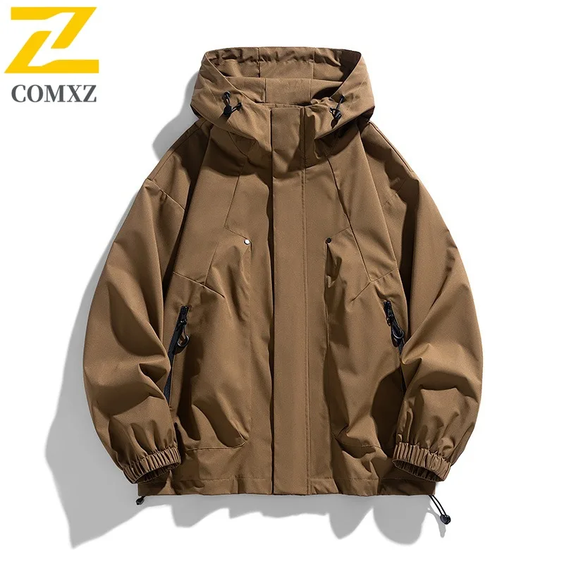 

COMXZ 2025 Mens Jacket Trendy Casual Waterproof Windproof Outdoor Adventure Hunting Fly Fishing Coat Gorpcore Outerwear