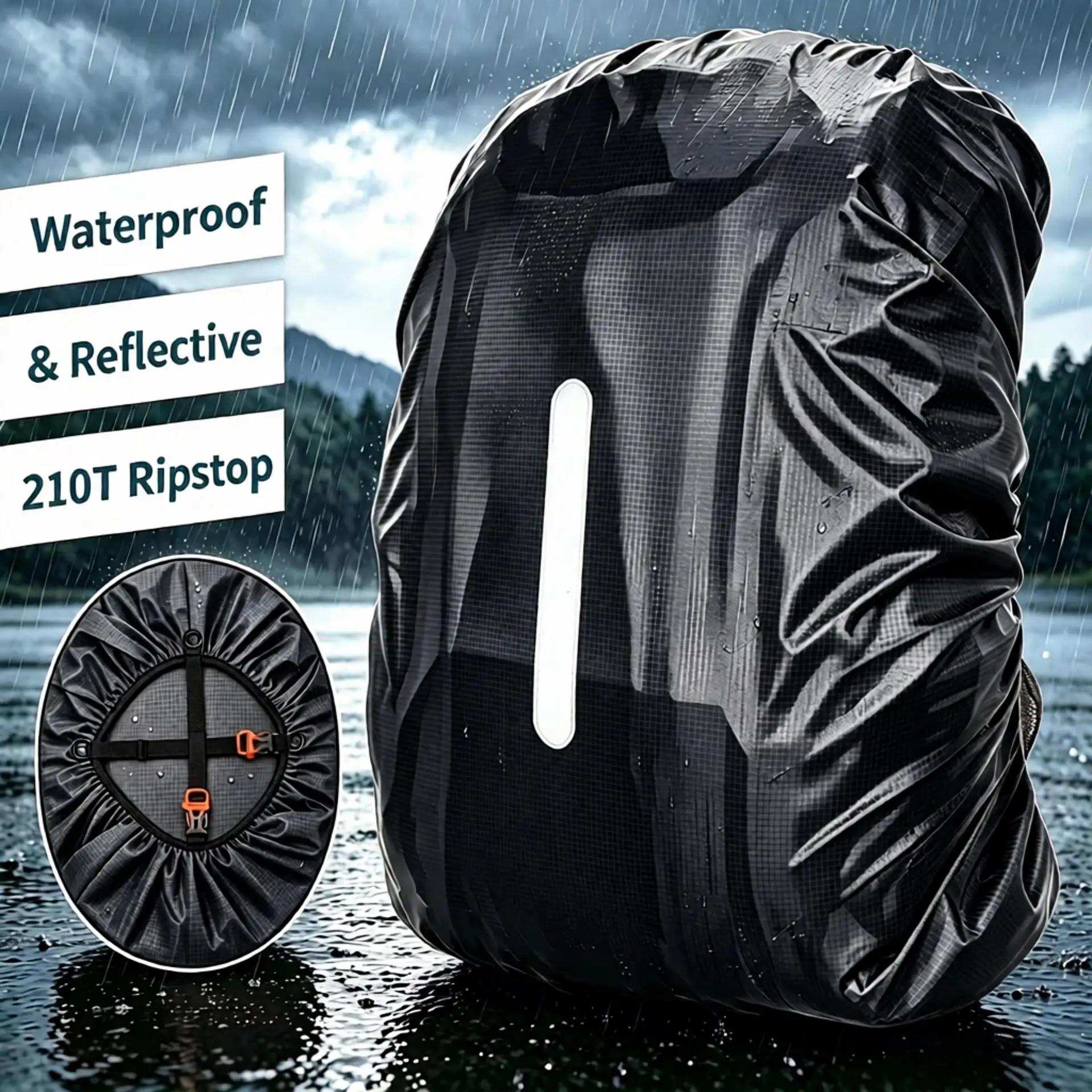 35-100L Backpack Rain Cover Ultralight Hi-Visibility with Reflective Strip Anti-dust for Hiking Camping Cycling Travel