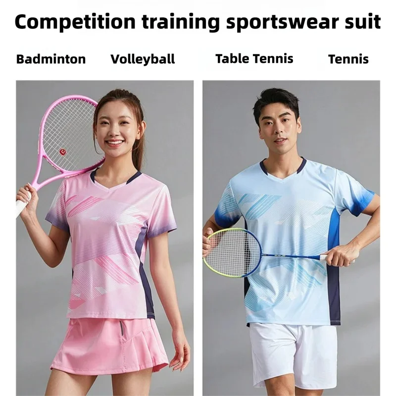 Men Women Quick Dry Badminton Suit Couple Short Sleeve Tennis Volleyball Table Tennis Jersey T-shirt Skort Shorts Sport Uniform