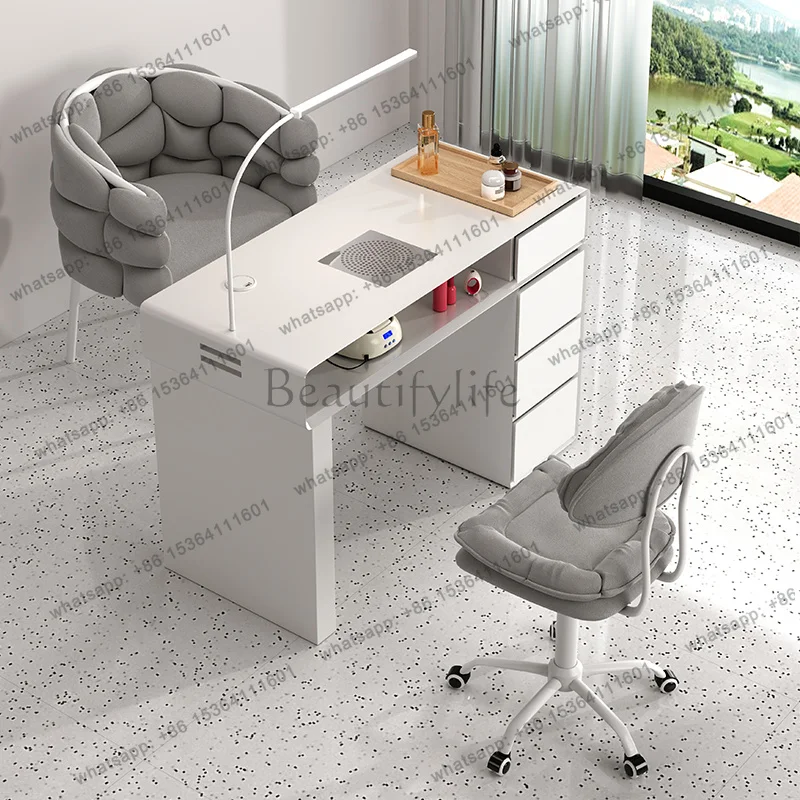 Oficce Marble Top Nail Table Dust Collector Drawer White Beauty Nail Desk Workstation Luxury Stolik