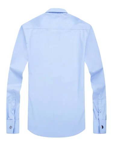 Imagen 2 del producto Camisa con gemelos franceses para hombre, camisa formal de color sólido de negocios sin uñas de manga larga ajustada para hombre