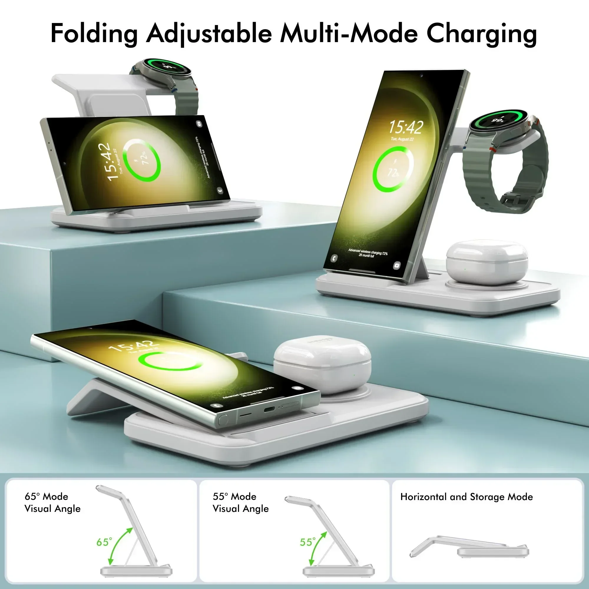 Wireless Charger 3 in 1 Foldable Fast Charging Station For Samsung S24 S23 S22 Z Flip 6 Galaxy Watch 7 ultra 6/6 4 Classic/5 Pro