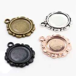 15pcs 14mm Inner Size Antique Bronze Silver Color ,Rose Gold Color Black Cabochon Base Cameo Setting Charms Pendant