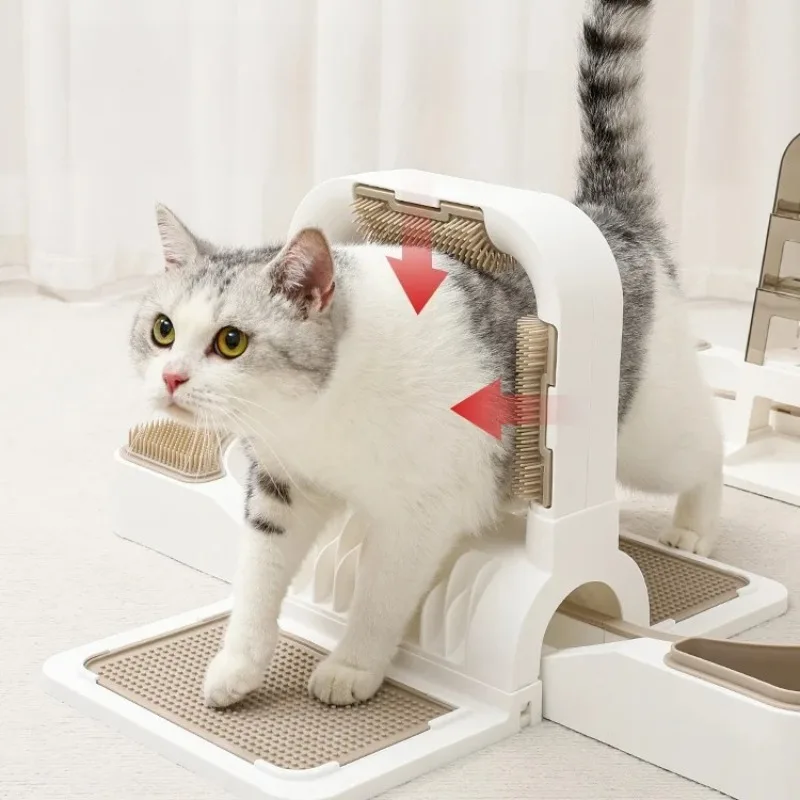 

4-in-1 Interactive Cat Toy with Catnip - Self Play Food Dispenser Teaser Wand & Scratching Massage Pad, Purr-fect Boredom Buster