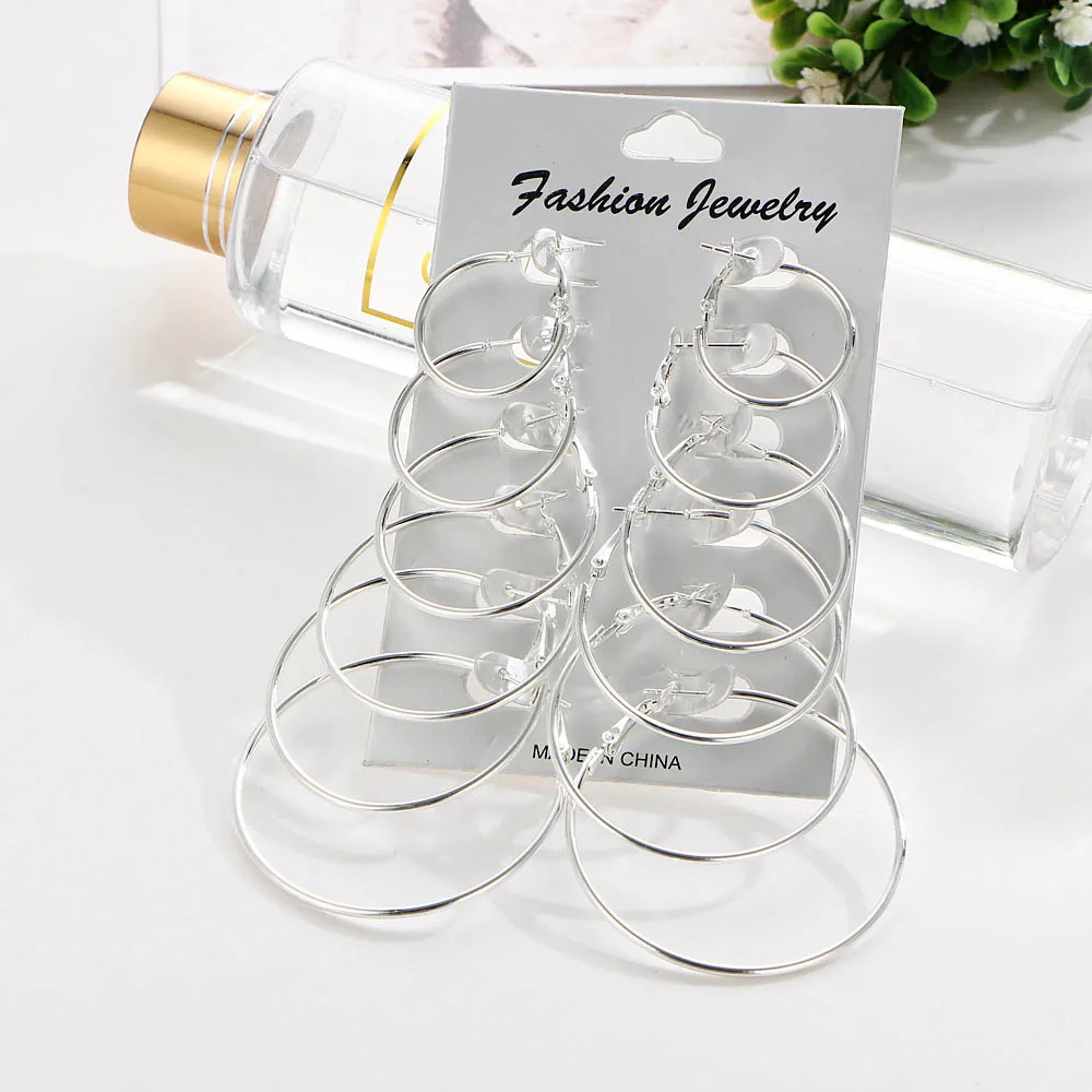 Hyperbolic Hoop Earrings Set For Women Silver Gold Color Big Small Round Circle Earring Female Trendy Party Jewelry Accessories
