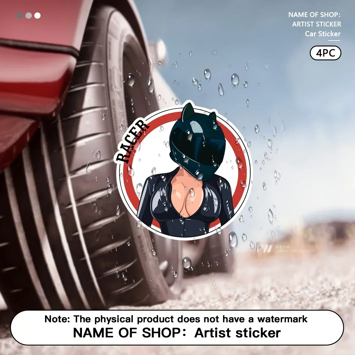 4PCS/SET Trendy RACER Vinyl Decal - Feminine Edgy Aesthetic for Motorcycle Helmets/Laptop/Phone/Water Bottle