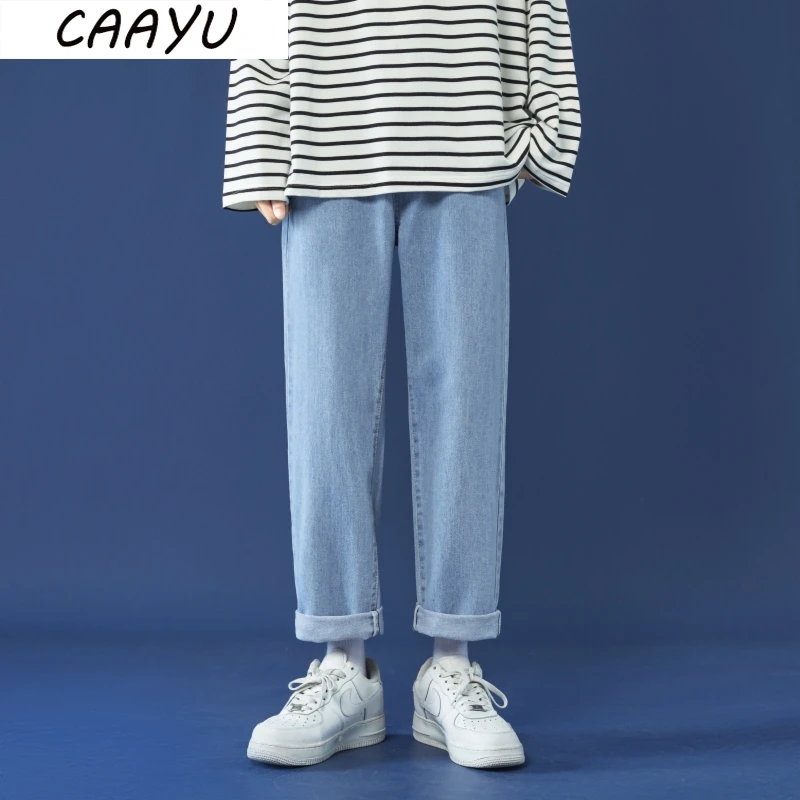 

CAAYU 2023 Casual Baggy Jeans Mens Korean Streetwear Fashion Hip Hop Straight Wide Leg Trousers Couple Casual Pants Black Blue