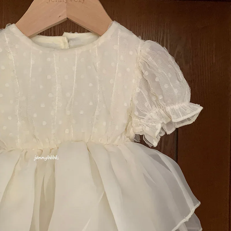 2026 New Summer Newborn Baby Girl Romper Short Sleeved Cotton Mesh Splicing Toddler Baby Girls Jumpsuit 0-24M Baby Girl Clothing 6