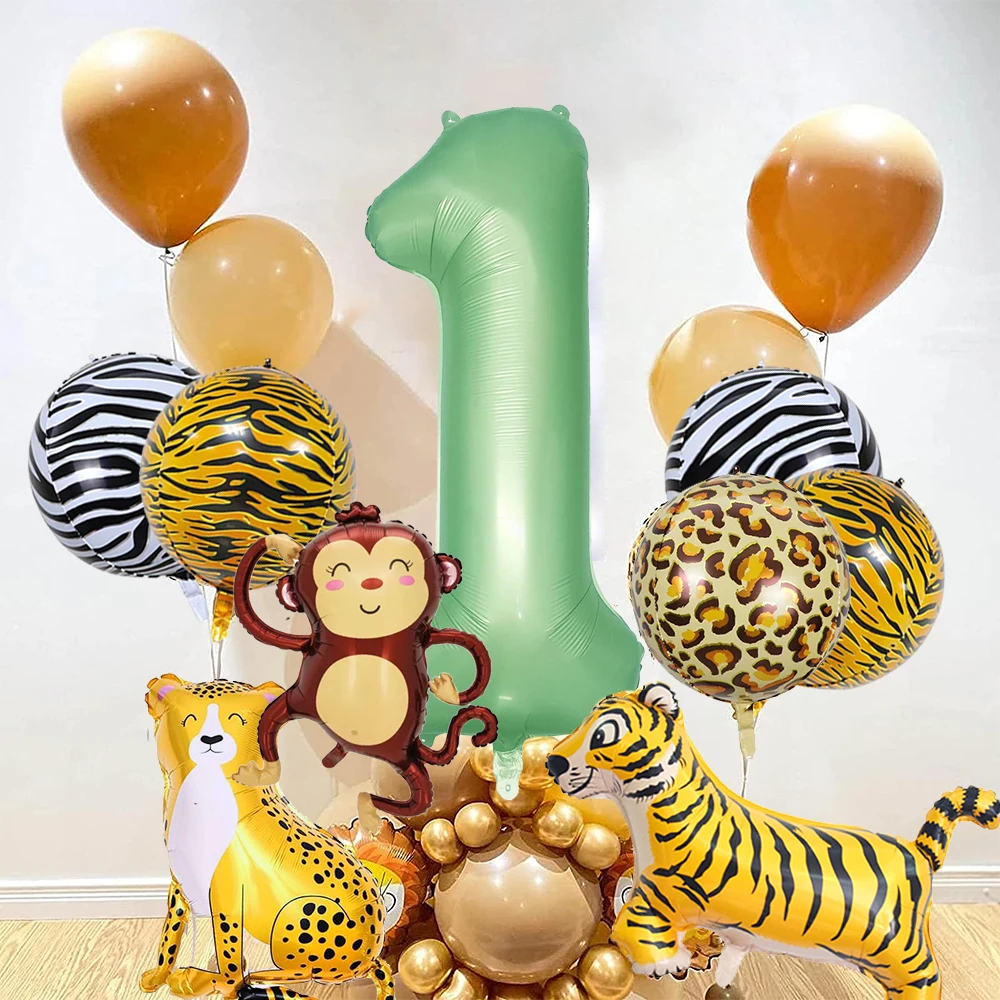 Dschungel Safari Geburtstag Dekore Folie Tier Ballon Salbei Grün Folie Geburtstag Nummer 0-9 Luftballons Kinder Safari Party liefert Gefälligkeiten – Detail 3