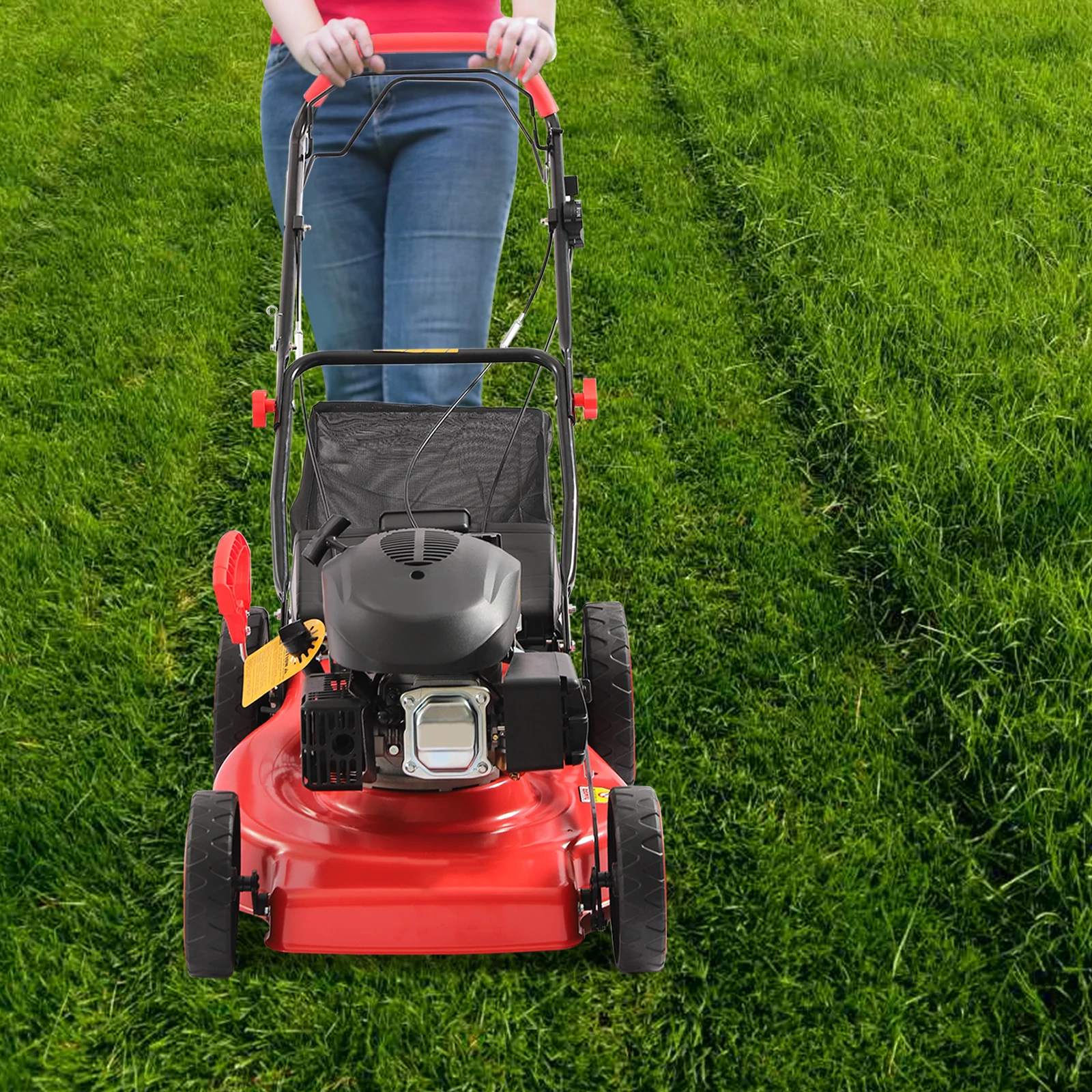 

140CC Self Propelled Lawn Mower, 4-Stroke Gasoline Engine Grass Trimmer 5HP Adjustable Cutting Height, Walk Behind Brush Cutter