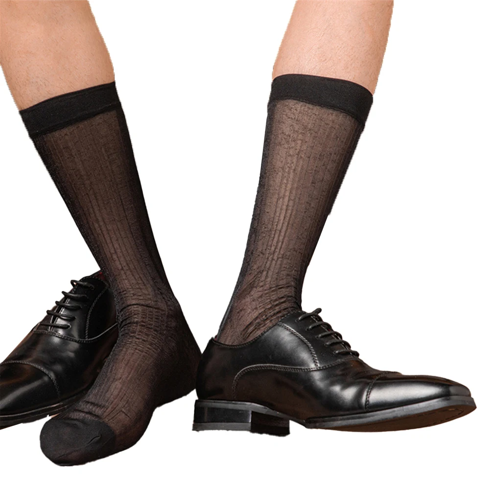 Sheer Stockings Business Dress Socks Silky Ultra-thin Socks Mens Striped Socks Breathable Nylon Sexy For Business