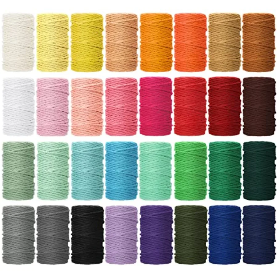 

32 Rolls Macrame Cord 4 Strand 3 MM x 1760 Yards Natural Cotton Rope Bulk Colored Cotton Craft Cord DIY Twine Macrame String fo
