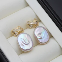 Wedding Natural Freshwater Earrings with Natural Pearls,925 Silver Baroque Pearl Earring Fine Jewelry Wife Girl Birthday Gift