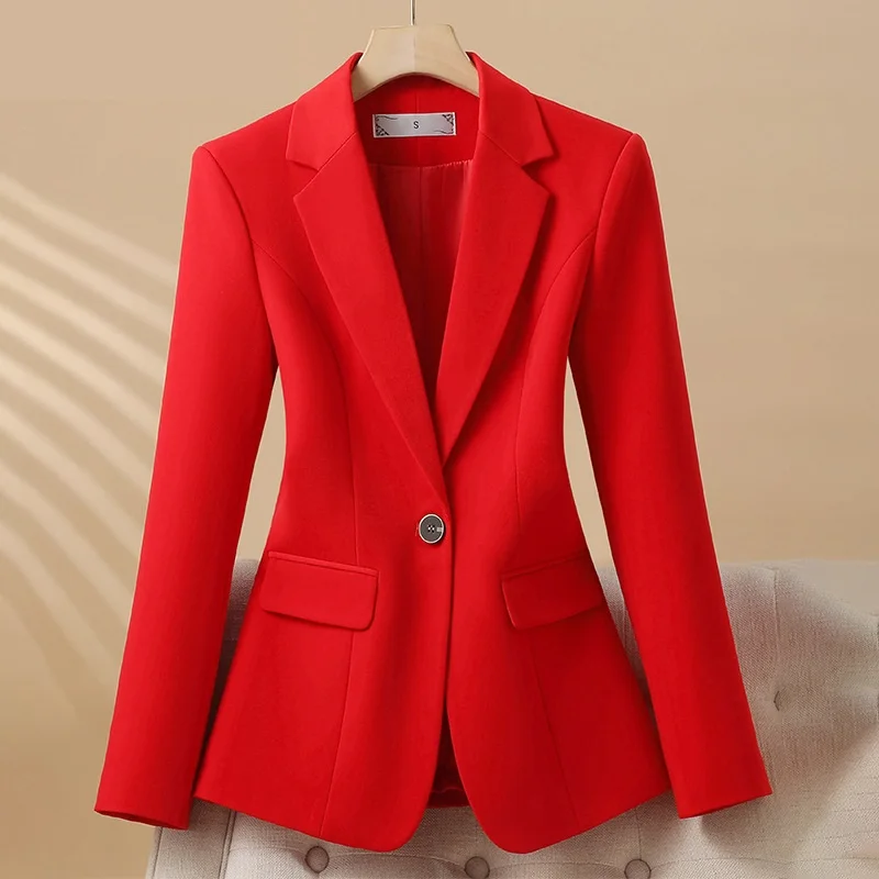 

Women Blazer Casual Single Button Long Sleeve Red Black White Slim Suit Ladies Office Coat Fashion New Winter Autumn Jacket 2025