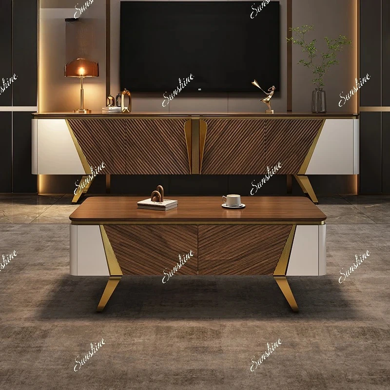 

North American black walnut solid wood coffee table TV cabinet combination FT