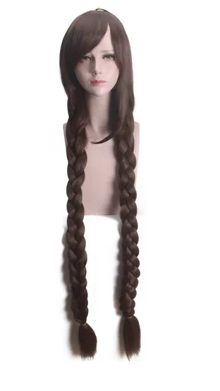 120cm Brown Long Straight Braid Styled Synthetic Hair Heat Resistance Cosplay Full Wigs