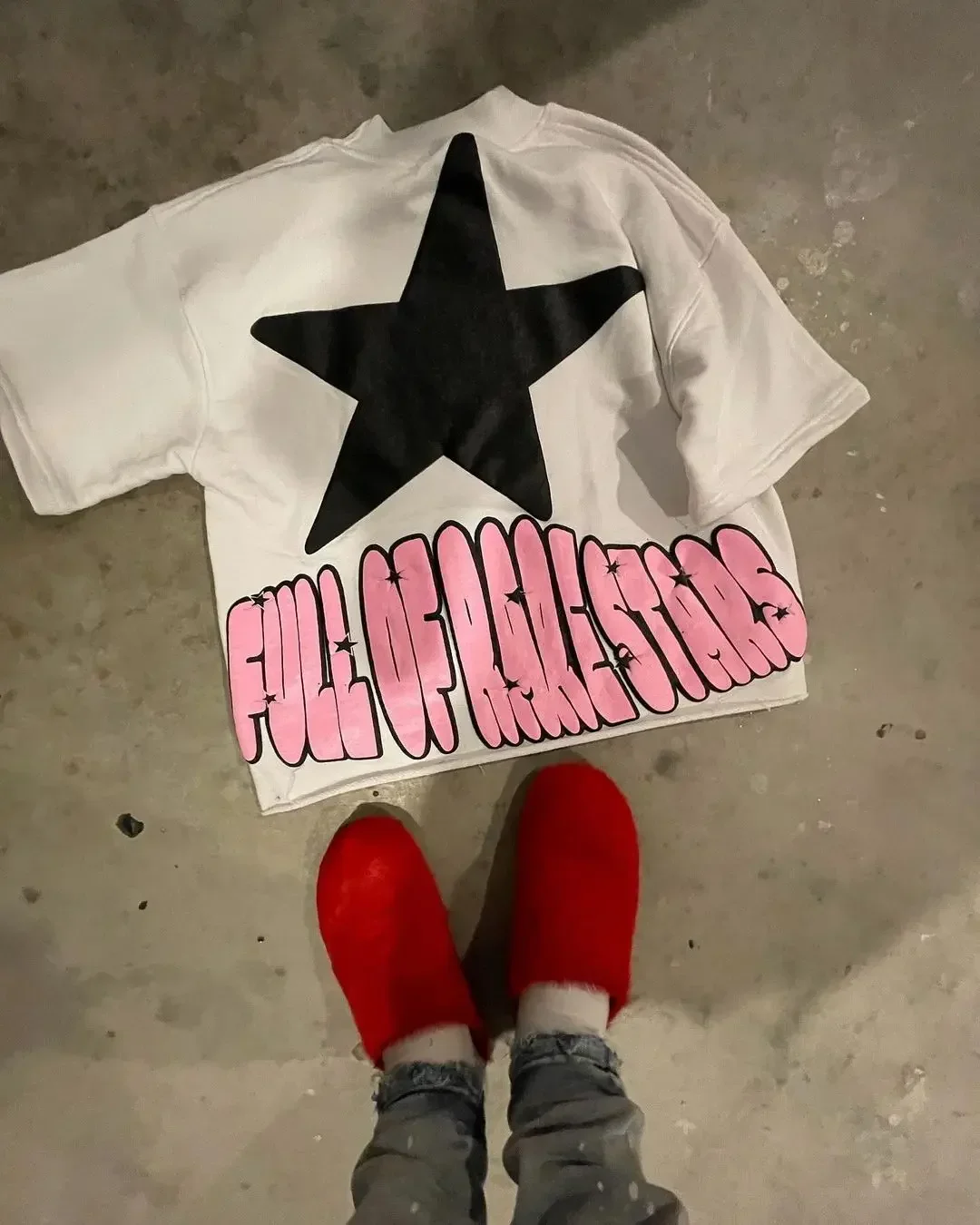 تي شيرت مطبوع بنقشة نجمة وردية عالية الشارع للرجال ، توب جرافيك كبير الحجم ، ملابس Y2K ، أكمام قصيرة ، ملابس هراجوكو