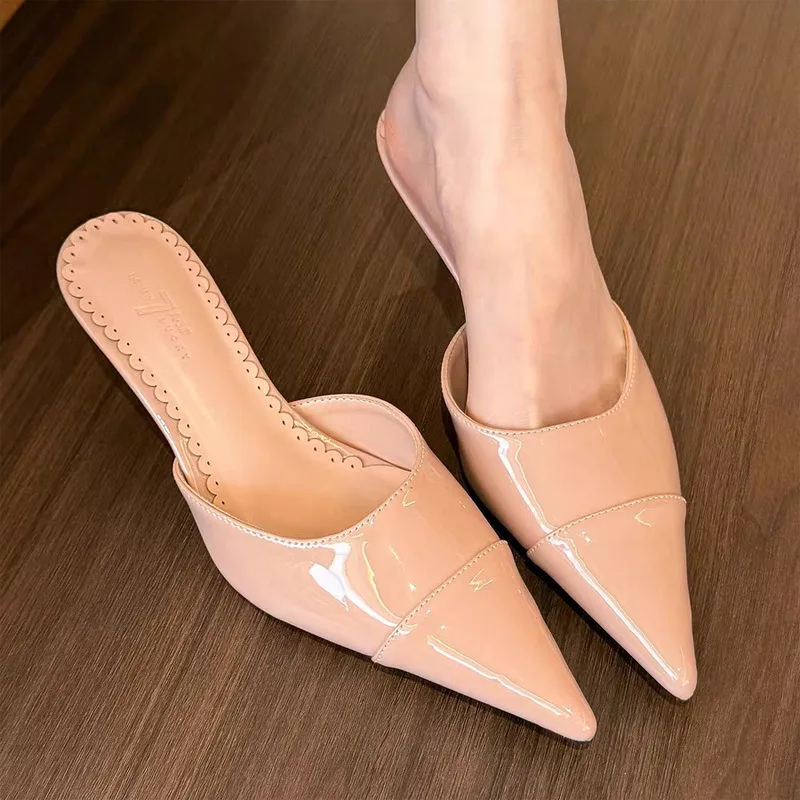 

Женские летние сандалии, новые модные туфли на высоком каблуке с острым носком, ретро-шлепанцы для улицы, женские шлепанцы Zapatos De Mujer