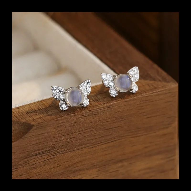 

Лидер продаж Ins, ювелирные изделия, серьги-гвоздики из серебра 925 пробы с бабочкой и лунным камнем, новые модные женские серьги, серьги