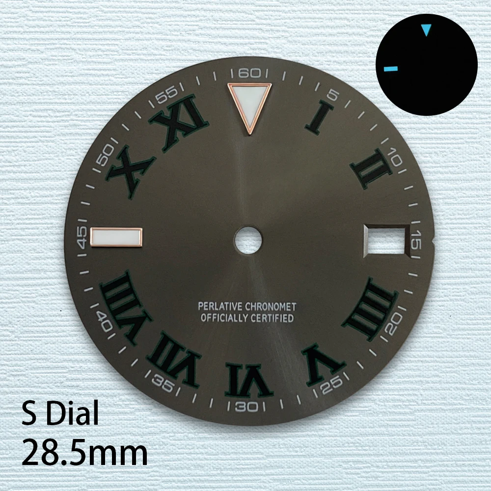 28.5mm S Logo Sunburst Dial Fit NH35/NH36/4R Automatic Movement Ice Blue Luminous Epipremnum Aureum Watch Modified Accessories