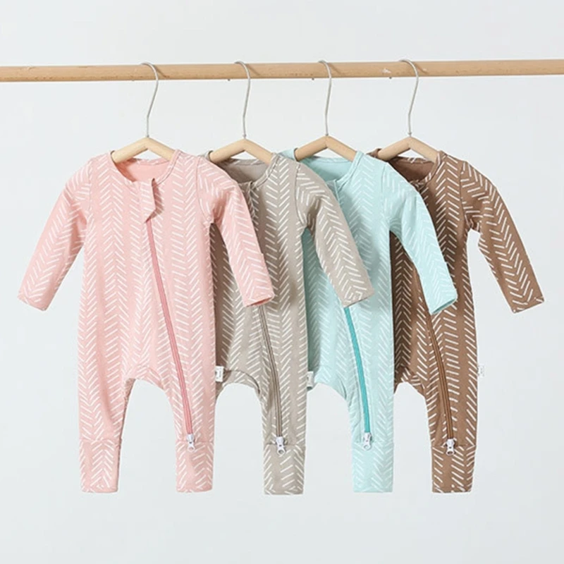 New Spring Autumn Long Sleeves Baby Romper Soft Cotton Toddlers Boys Girls One-Pieces Bodysuit Striped Zippered Baby Jumpsuit