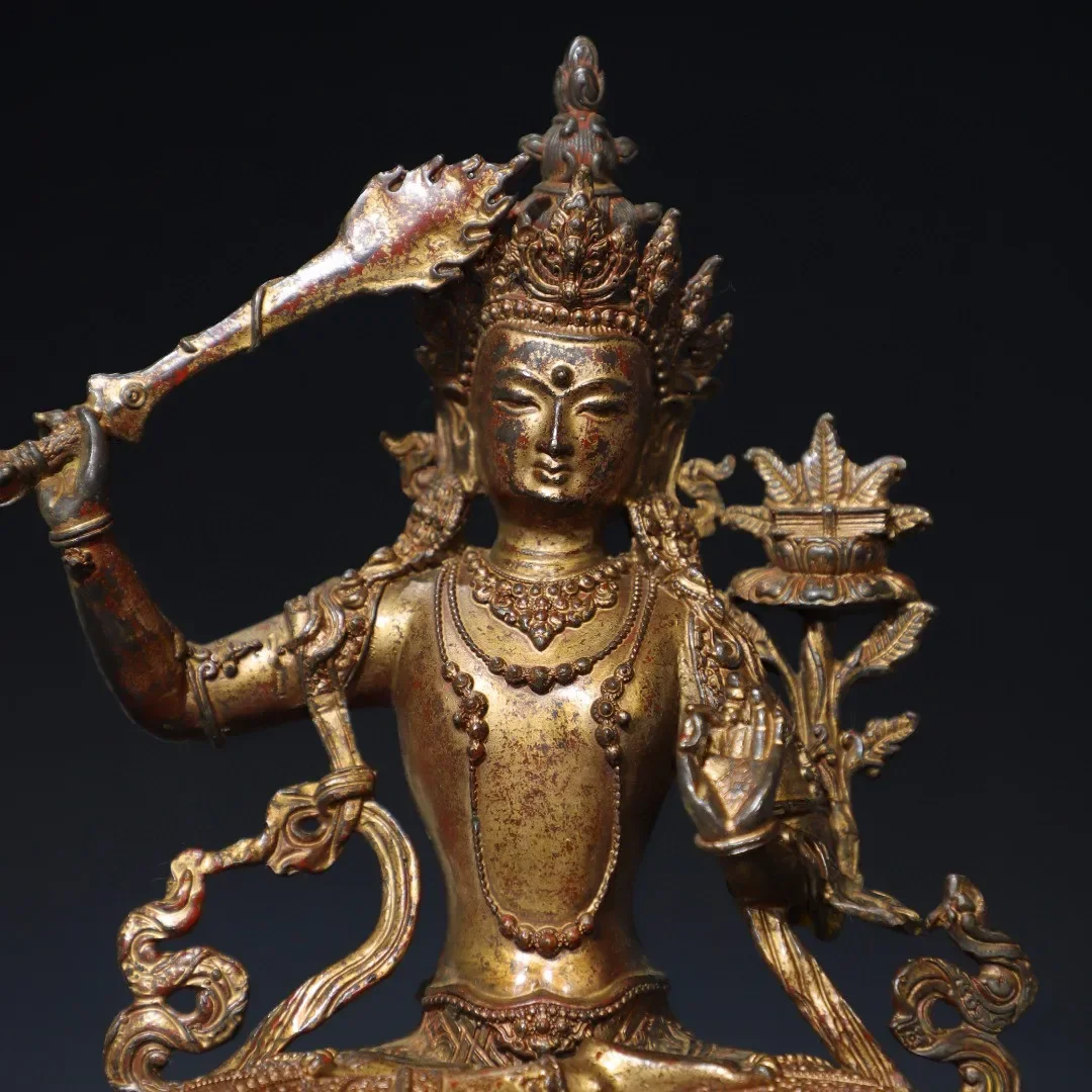 Tibetan Nipo brass mud gold cinnabar painted sword, Manjusri Guanyin Tara small ornament, 20cm for home and home use