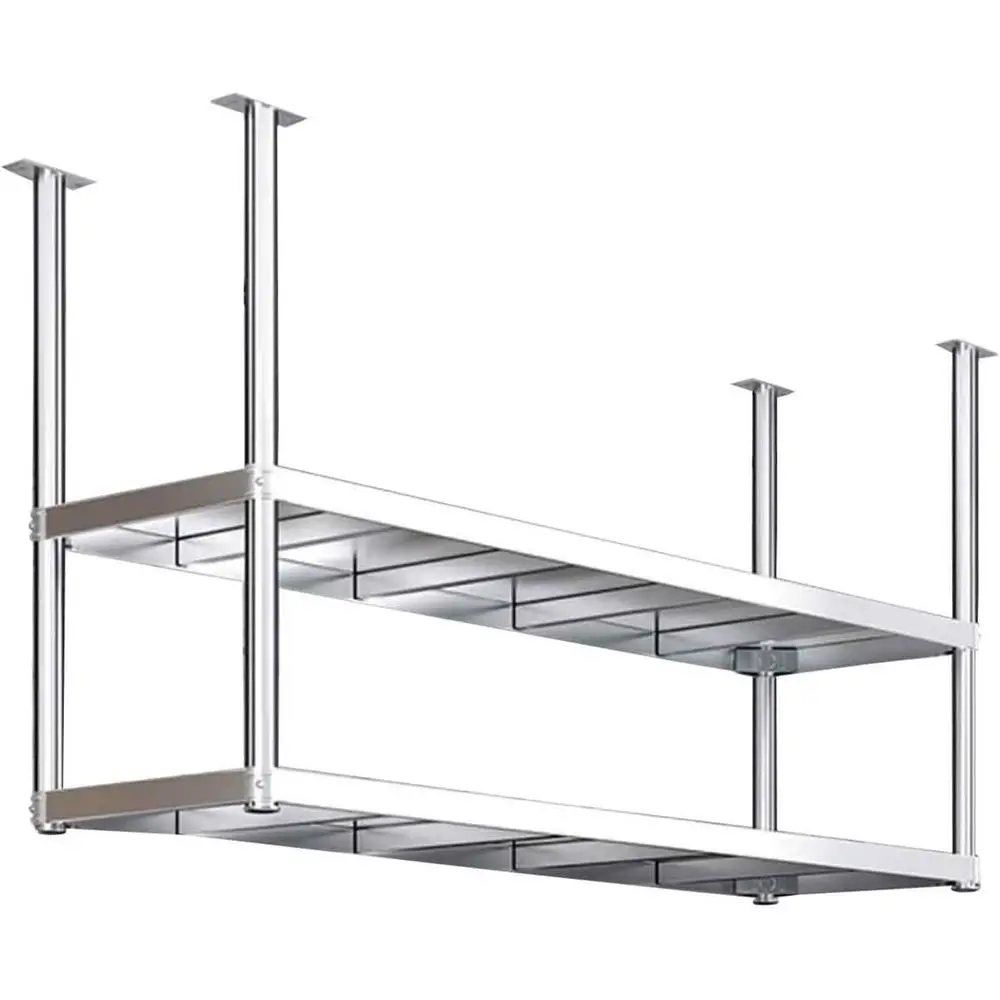 

Double-Tier Stainless Steel Wall Shelves - 60-150cm Adjustable Kitchen Rack & Plant Stand (80x35x80cm)