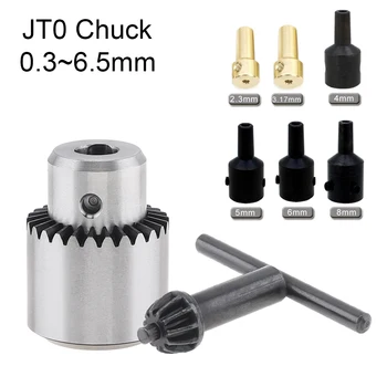 Portabrocas de 0,3-6,5mm JT0 Mini portabrocas cónico montado Micro portabrocas de Motor con llave de portabrocas accesorios de máquina herramienta de torno