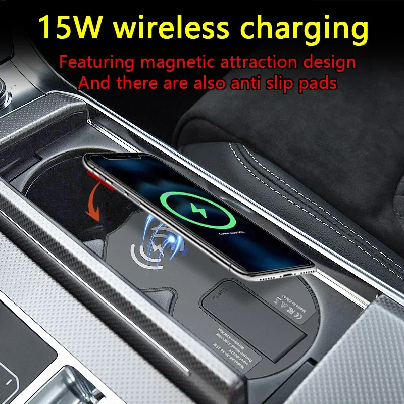For Audi A6L/A7L - Magnetic Wireless Charger Hub, Fast Charge Dock, Cigarette Lighter Adapter, Center Console Upgrade Accessory