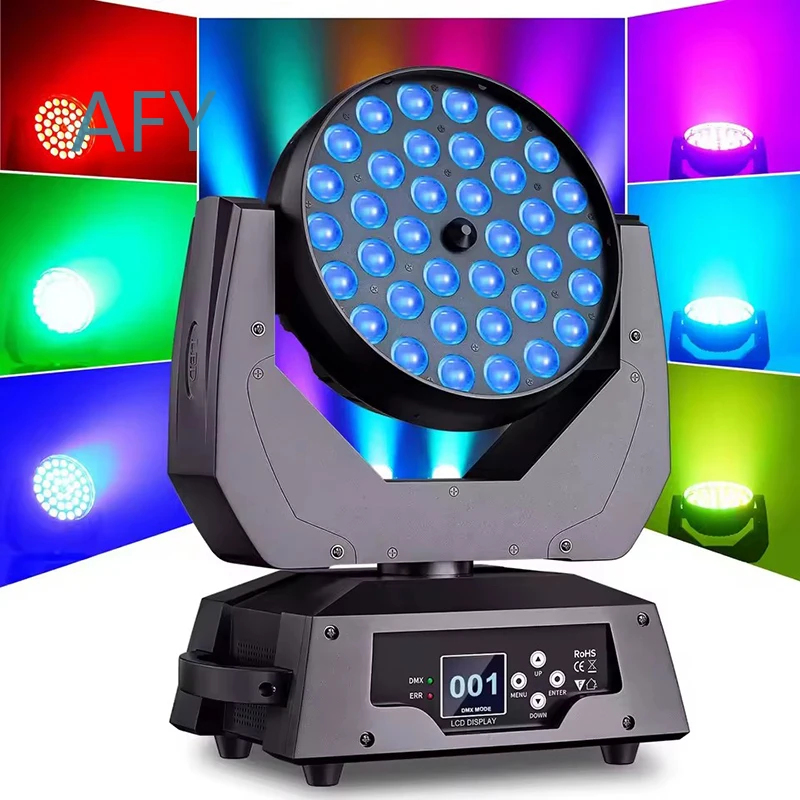 36pcs RGBW LED Lamp Beads for DMX Control Focusing Moving Head Lighting Zoom IP33 Aluminum Stage Light for Nightclub Theater