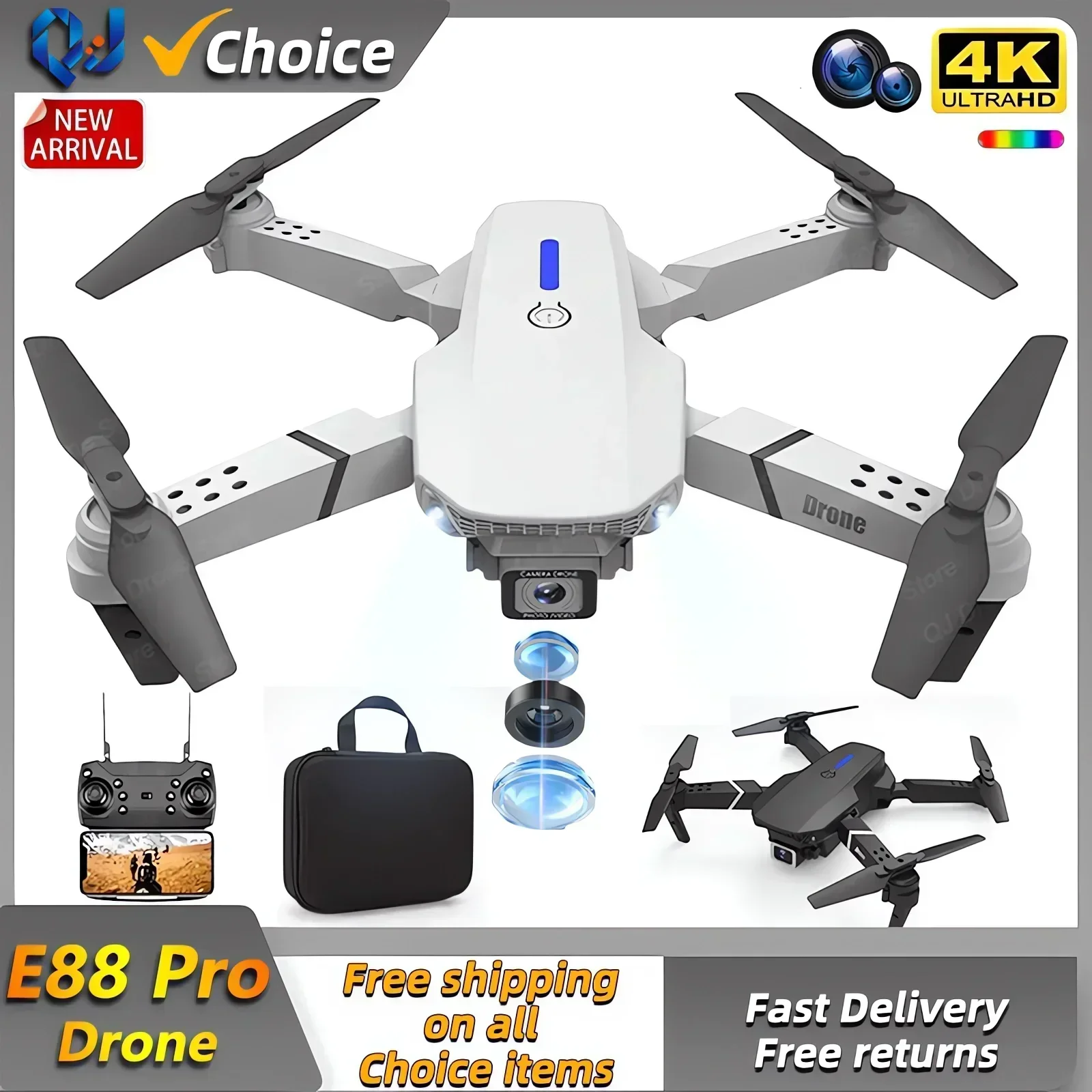 2024 New E88Pro RC Drone 4K Professinal With 1080P Wide Angle HD Camera Foldable Helicopter WIFI FPV Height Hold Gift Toy