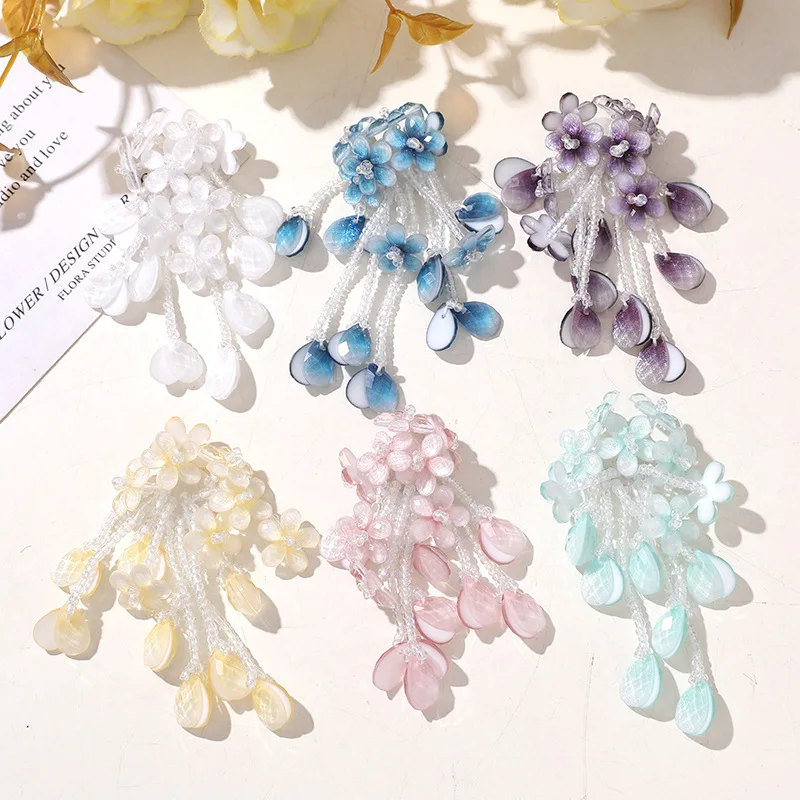 Tassel Gradient Flower Shoe Charms Chinese Vintage Style 1 Piece DIY Handmade Beaded Clips for Clogs Sandals Summer Vacation