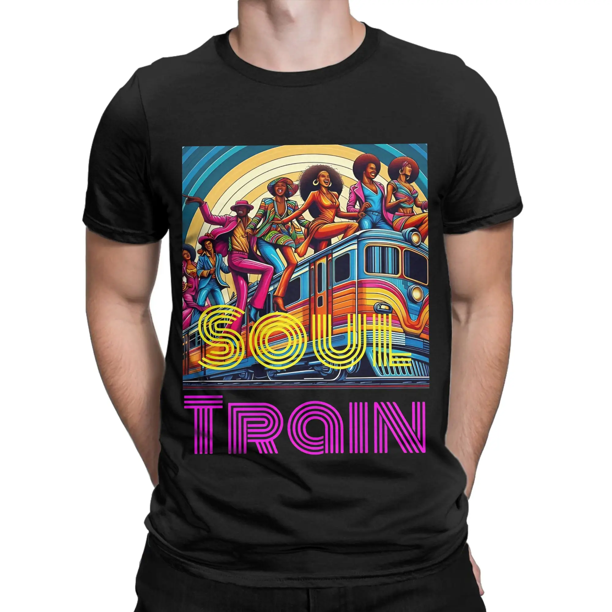 Soul Train Retro Style Energetic Dancers 70s to 90s  Oversized Shirt Funny 100% Cotton T-Shirt Soul Train Tops Tees For Men