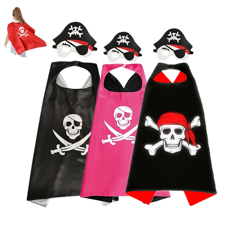 

Детская пиратская накидка с принтом черепа на липучке, маска на Хэллоуин, костюм для выступления, подарок на день рождения
