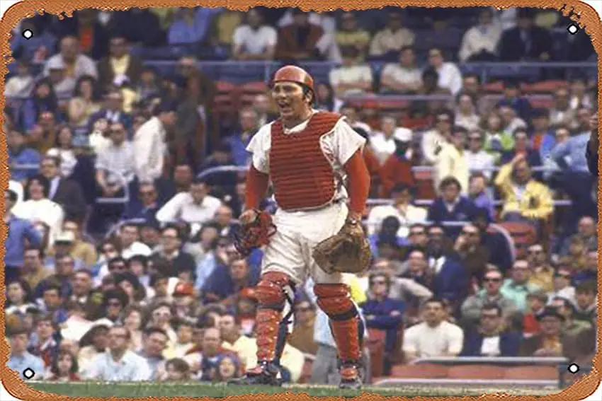 Metal Tin Sign   - Cincinnati Redlegs Catcher Johnny in Action Alone - Poster Metal Plaque Cafe, Bar, Home Wall Decor, caizhi804
