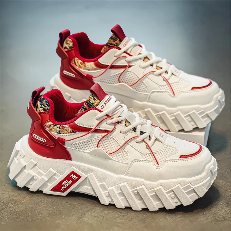 Men Chunky Platform Sneakers Breathable Mesh Thick Sole Dad Shoes Teen Fashion Casual Sport Shoes 3 Colors 39‑44