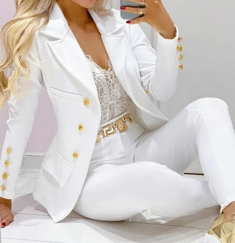 

Women's Autumn Clothes Two Piece Set Female Coats and Pants Fashion Versatile Casual Long Sleeve Jacket and Trousers Suit 2023