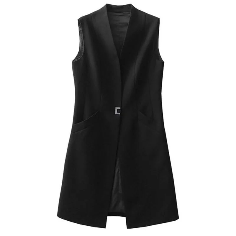 2024 Women\'s Casual Black Vest Women Clothing Spring Autumn Sleeveless Blazer Jacket Medium And Long Slim Female Waistcoat