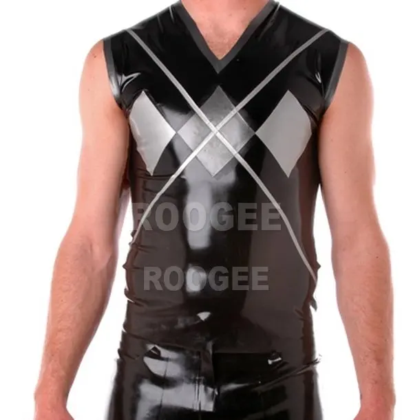 

fancy sexy rubber latex costume New Style Rubber Argyle Shirt