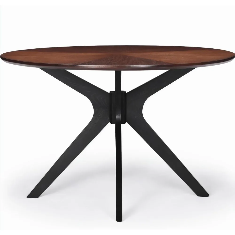 Dining Room Table for 4-6 People,Kitchen Round Solid Wood Dining Table with Intersecting Pedestal