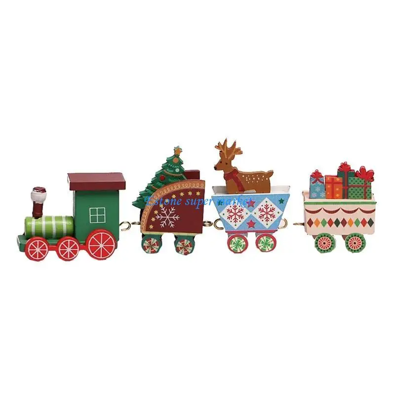 090B Train Toy for Kids, Snowman Bear Wooden Train Carriages Railway Set for Children Christmas New Year Gift