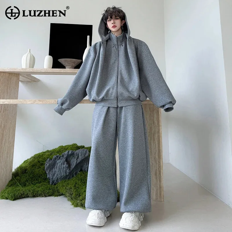 

LUZHEN 2025 осенняя уличная одежда, мужские оригинальные комплекты из двух предметов, стильные мешковатые широкие однотонные спортивные штаны, толстовки, одежда JY4421