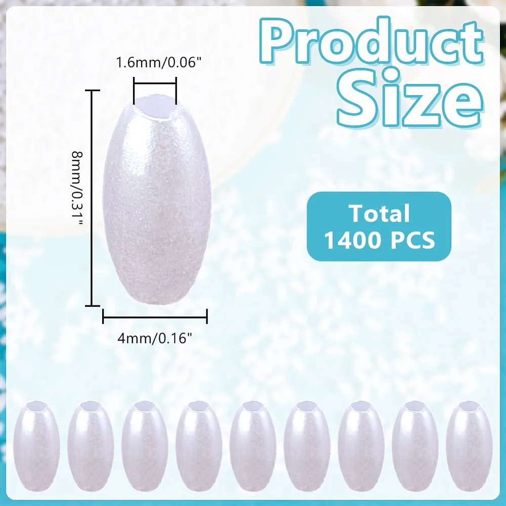 

1400Pcs Plastic Imitation Pearl Beads Oval White 8x4mm Hole: 1.6mm